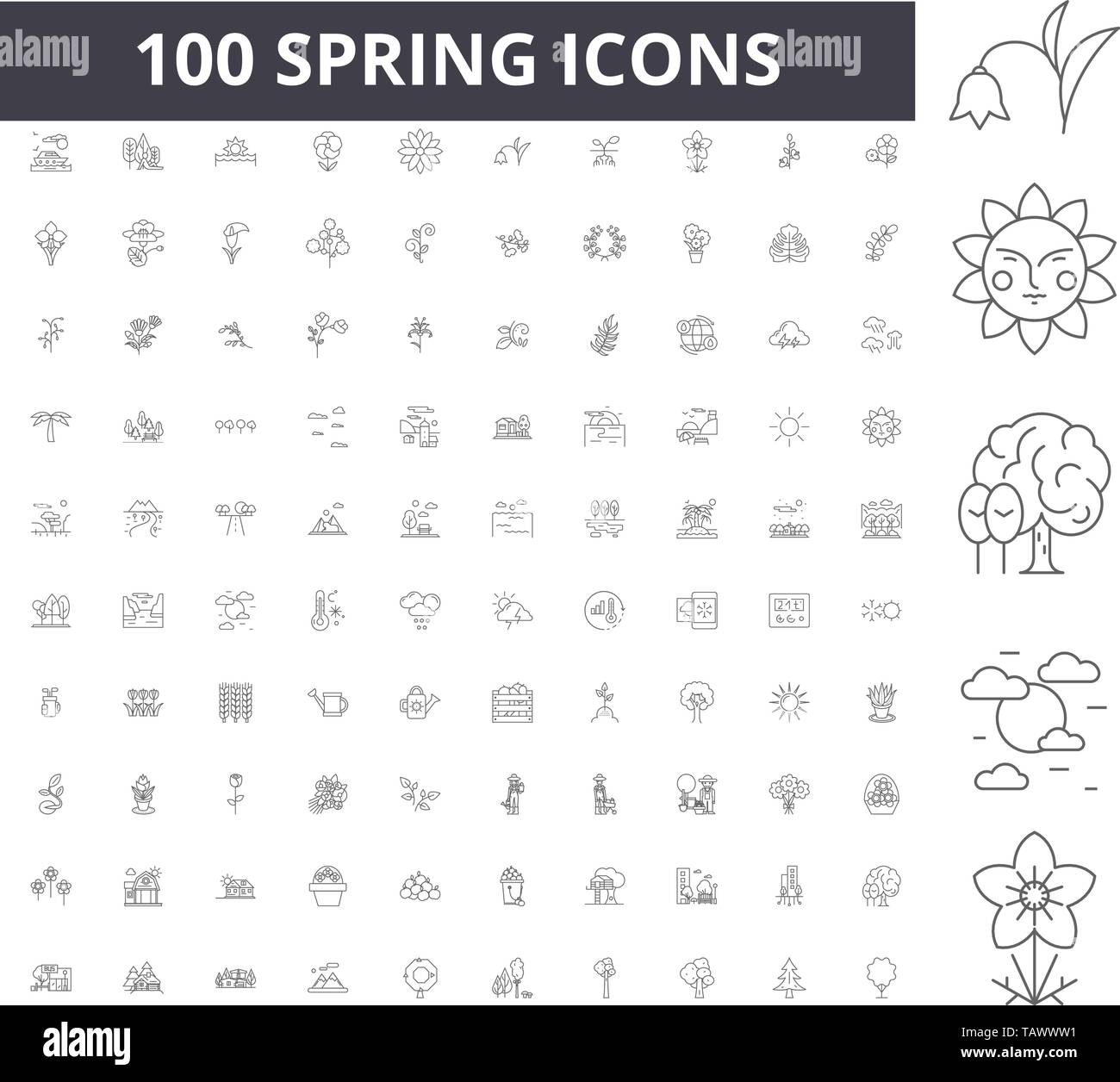 Spring line icons, signs, vector set, outline illustration concept ...