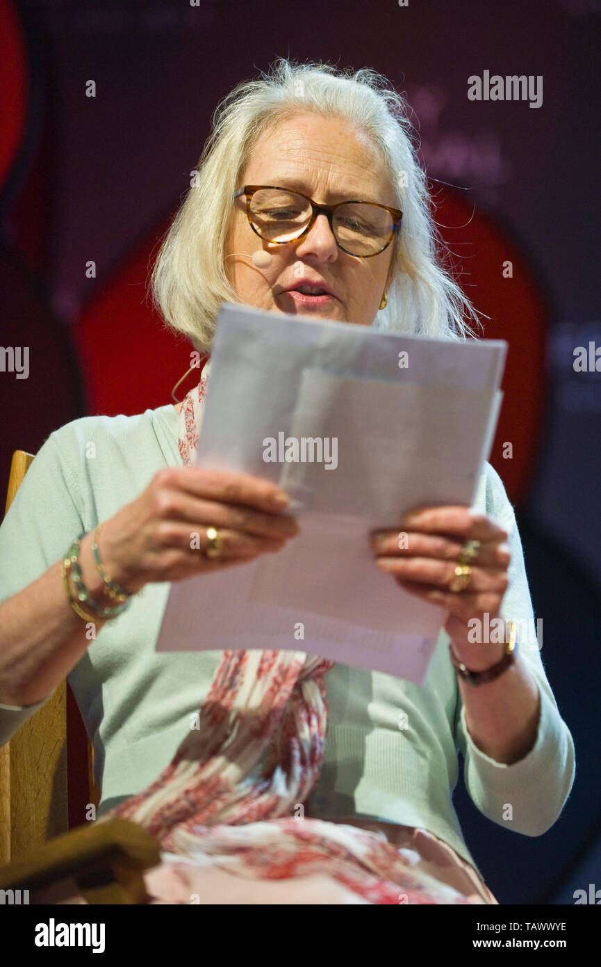 Artemis Cooper on stage at Hay Festival to read the works of the late John Julius Norwich Hay-on-Wye Powys Wales UK Stock Photo