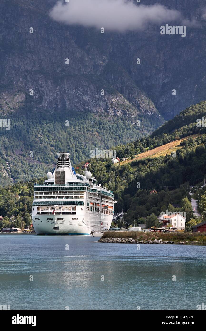 OLDEN, NORWAY - AUGUST 20, 2010: MS Vision of the Seas anchored in Olden, Nordfjord. The cruise ship is operated by Royal Caribbean Cruises, the 2nd b Stock Photo