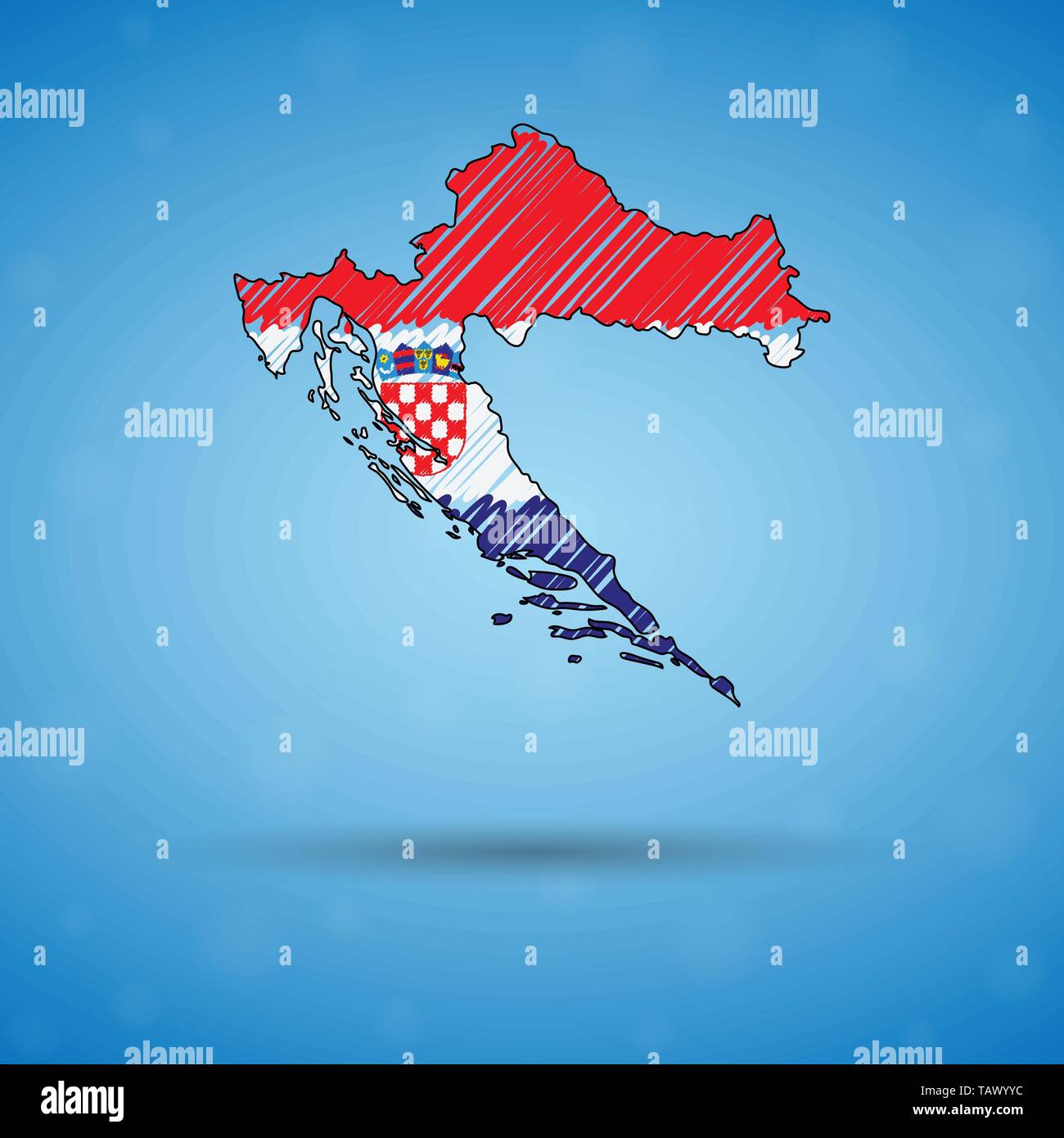 Scribble map of Croatia. Sketch Country map for infographic, brochures and presentations, Stylized sketch map of Croatia. Vector illustration Stock Vector