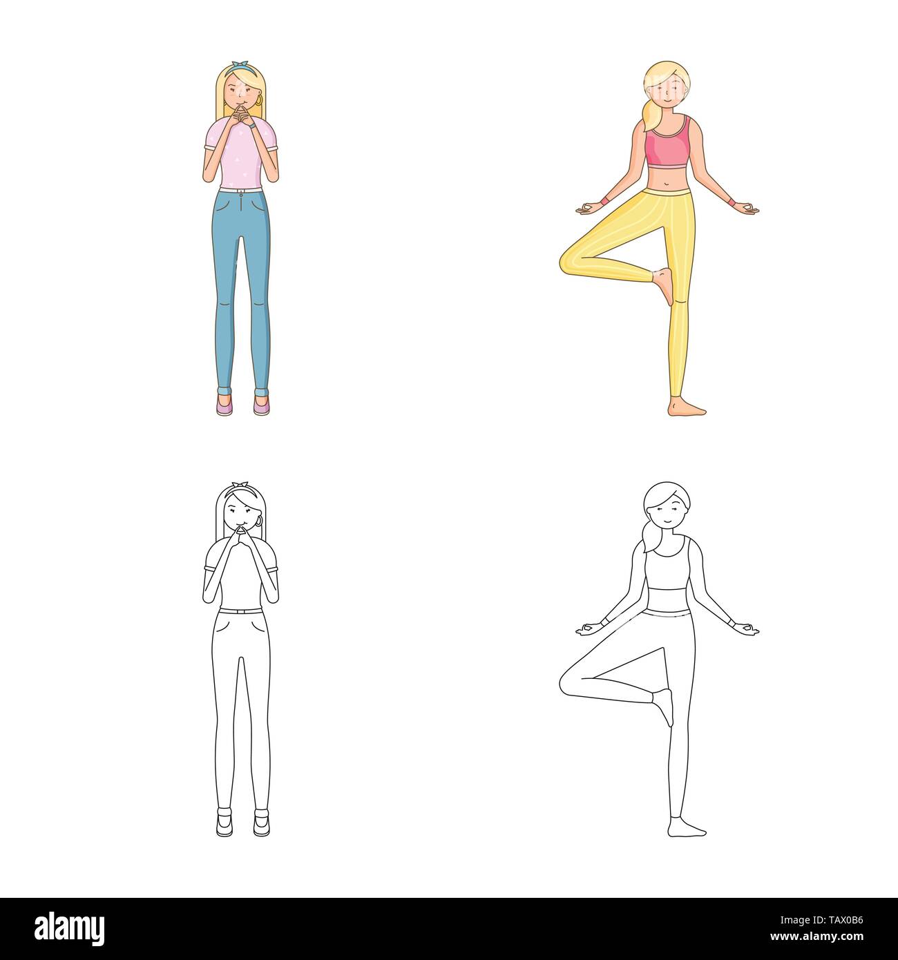 Vector design of posture and mood icon. Set of posture and female vector icon for stock. Stock Vector