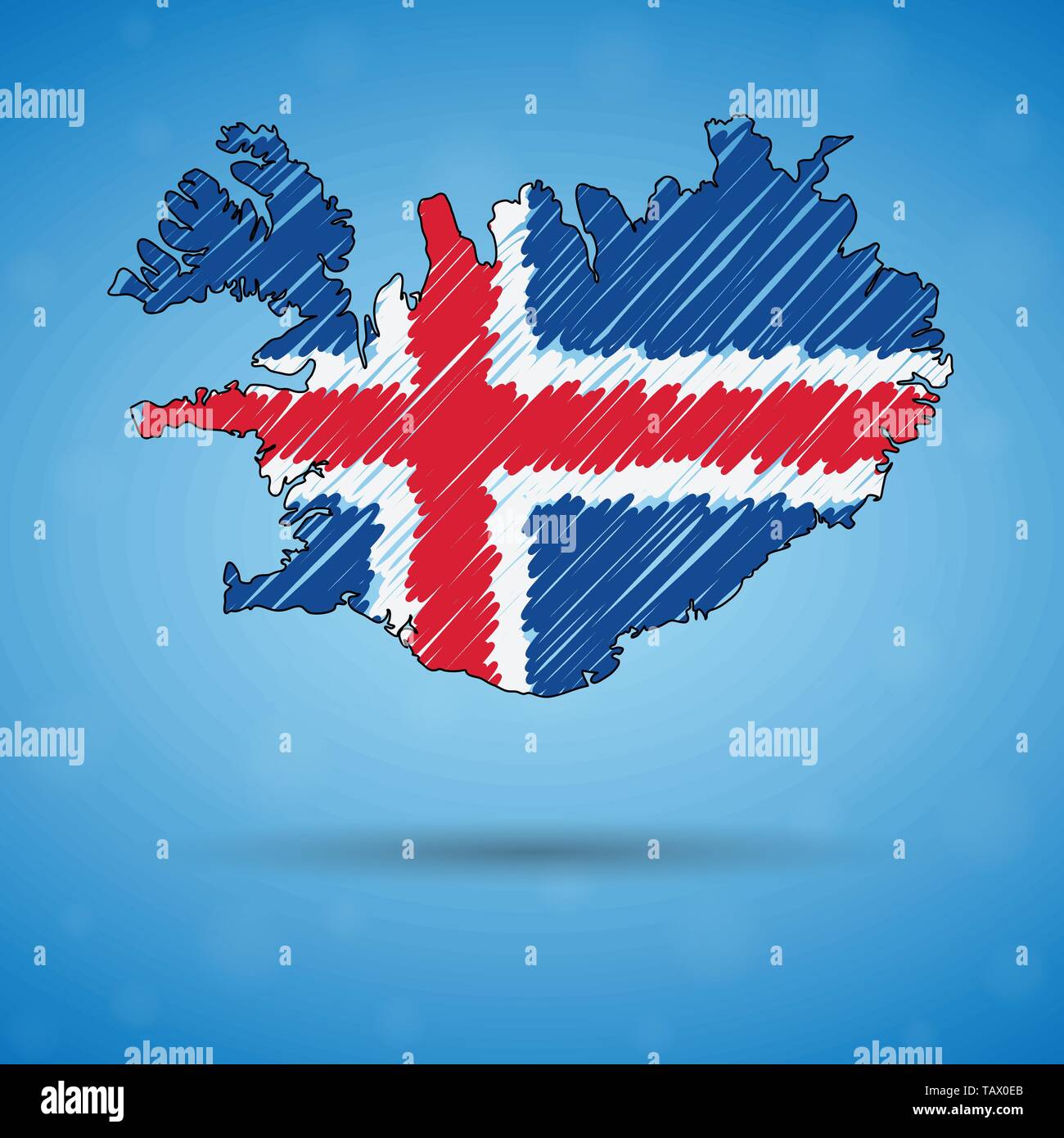 Scribble map of Iceland. Sketch Country map for infographic, brochures and presentations, Stylized sketch map of Iceland. Vector illustration Stock Vector
