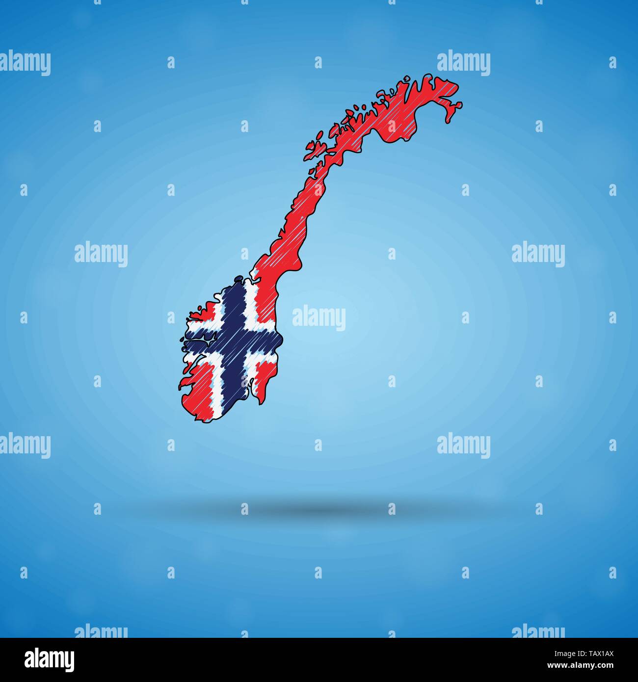 Scribble map of Norway. Sketch Country map for infographic, brochures and presentations, Stylized sketch map of Norway. Vector illustration Stock Vector