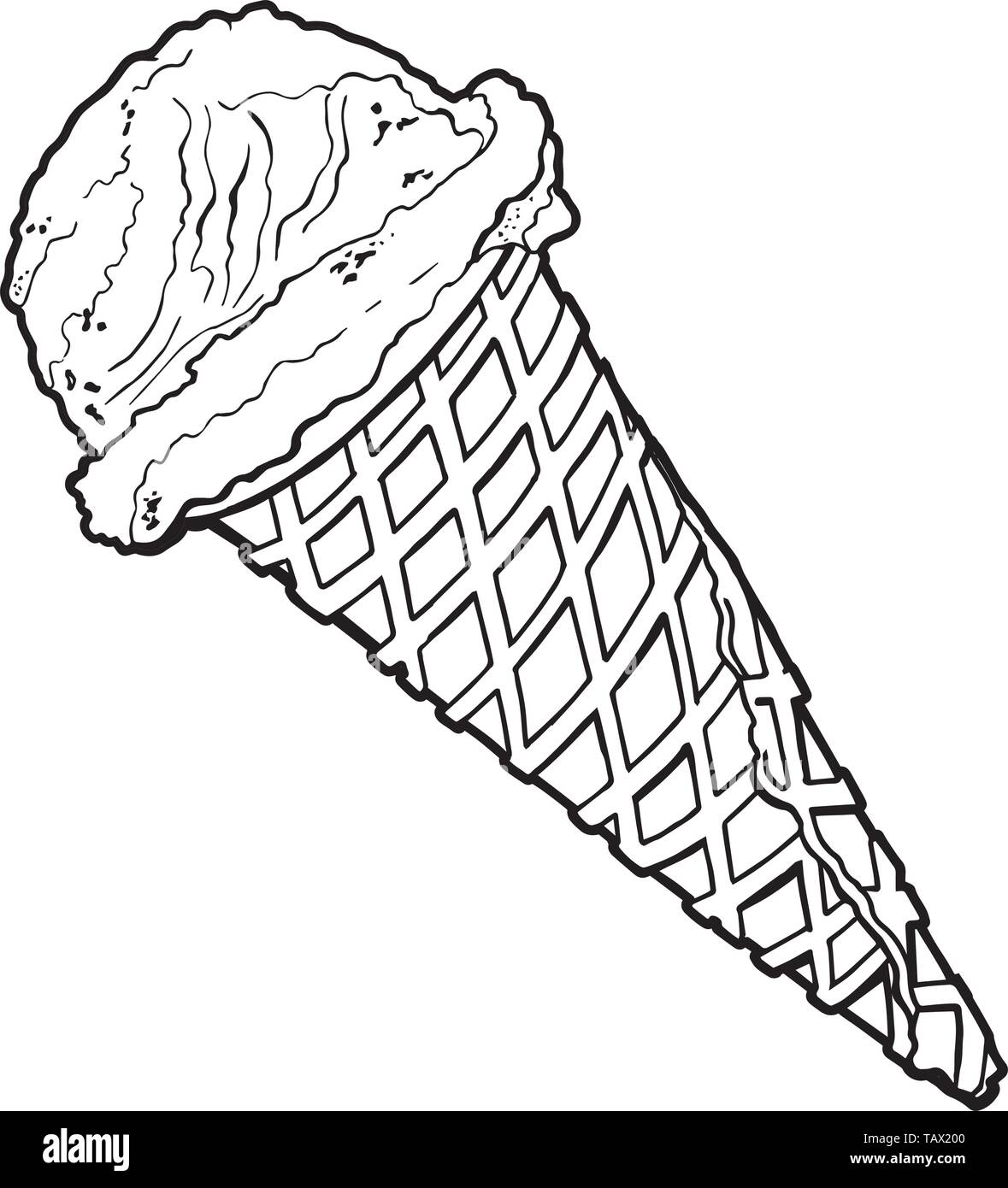 Vector hand drawn ice cream in a waffle cone isolated on white ...