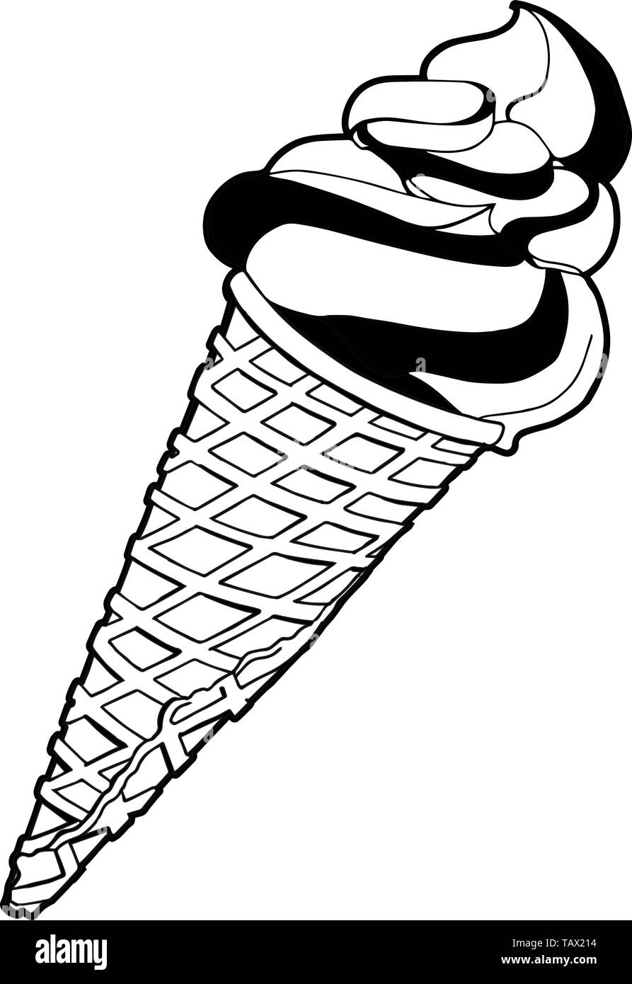 Vector hand drawn ice cream in a waffle cone isolated on white ...