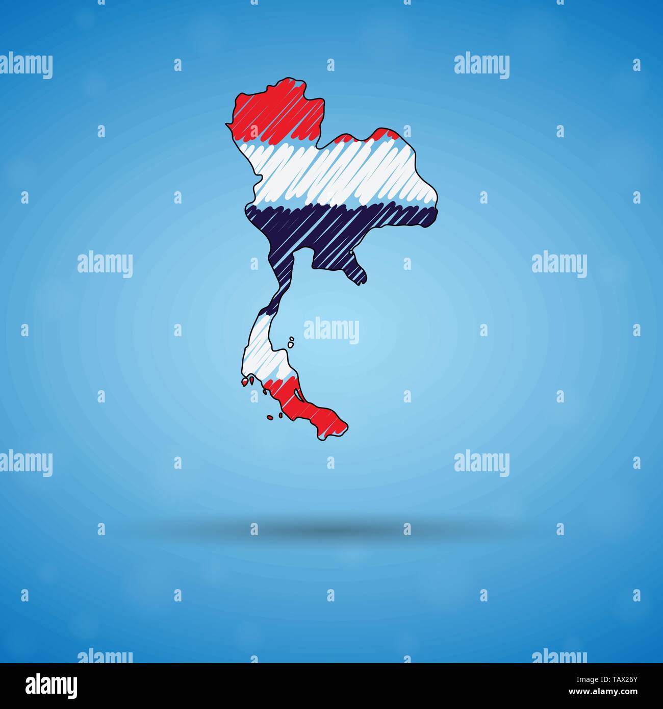Protruted State Scribble map of Thailand. Sketch Country map for infographic, brochures ...