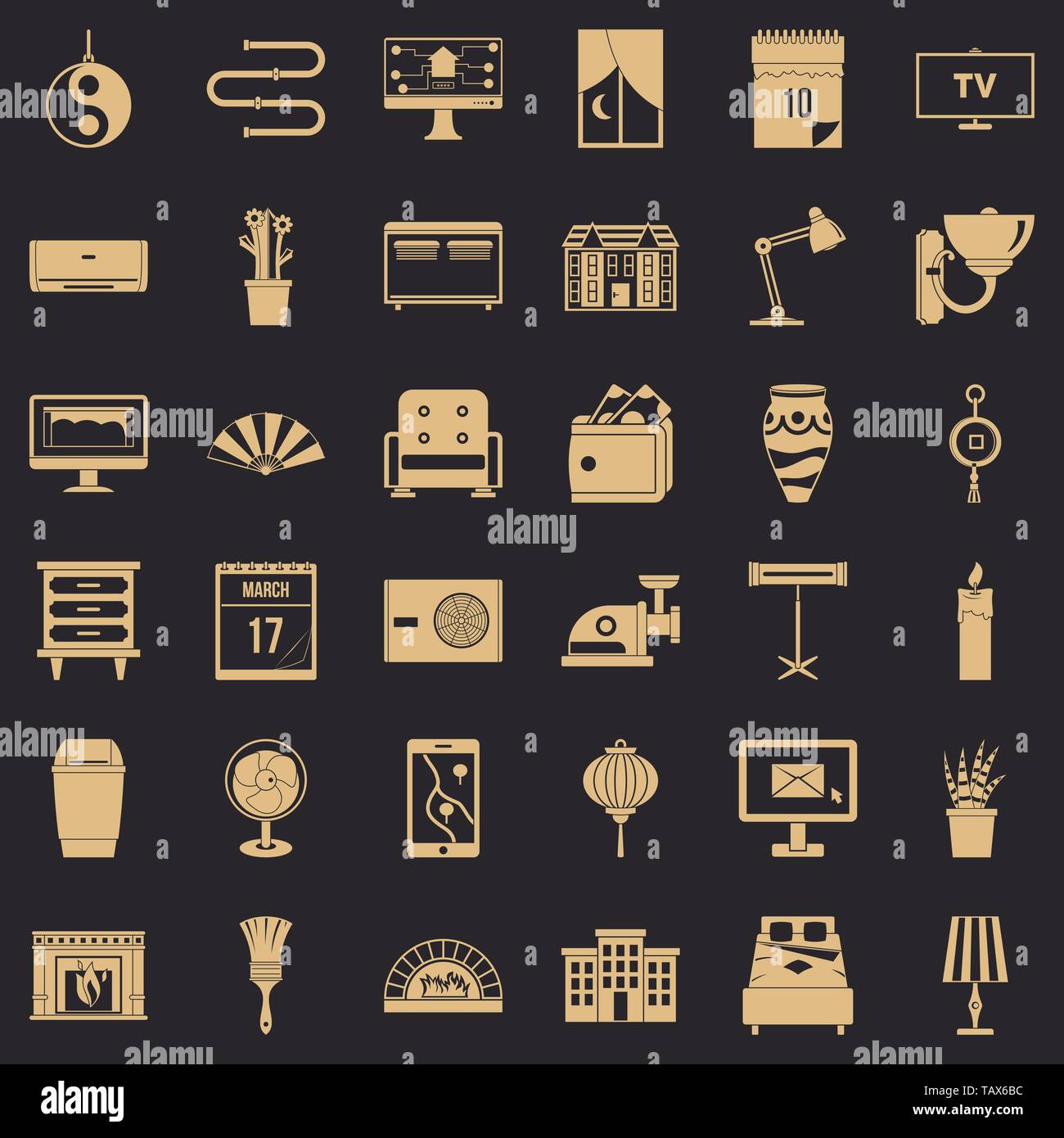 Interior icons set, simple style Stock Vector