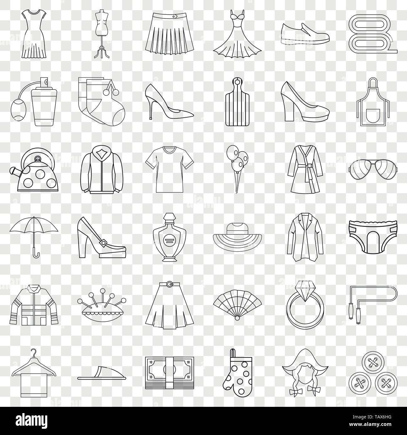 Woman shopping icons set, outline style Stock Vector