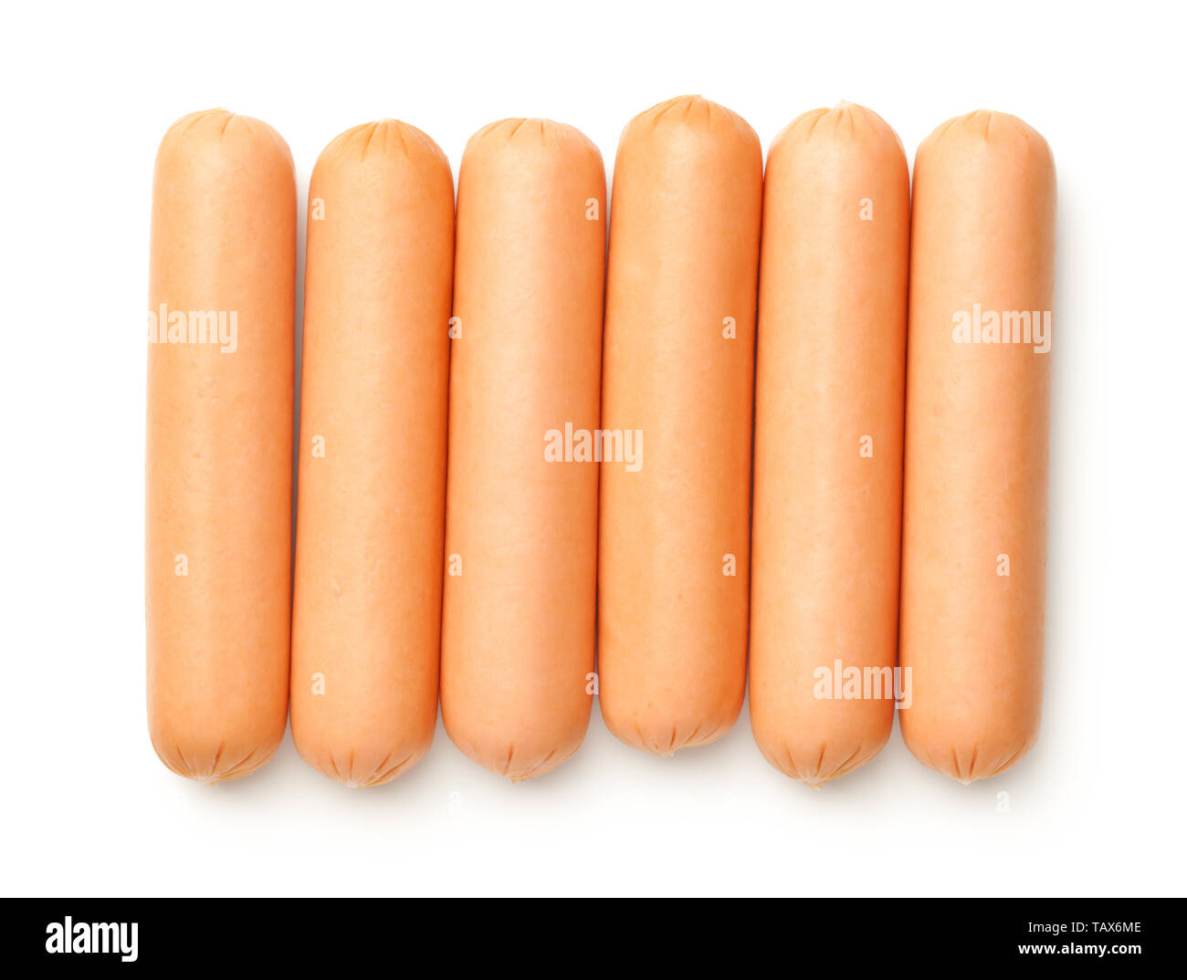 Sausages isolated on white background. Top view Stock Photo