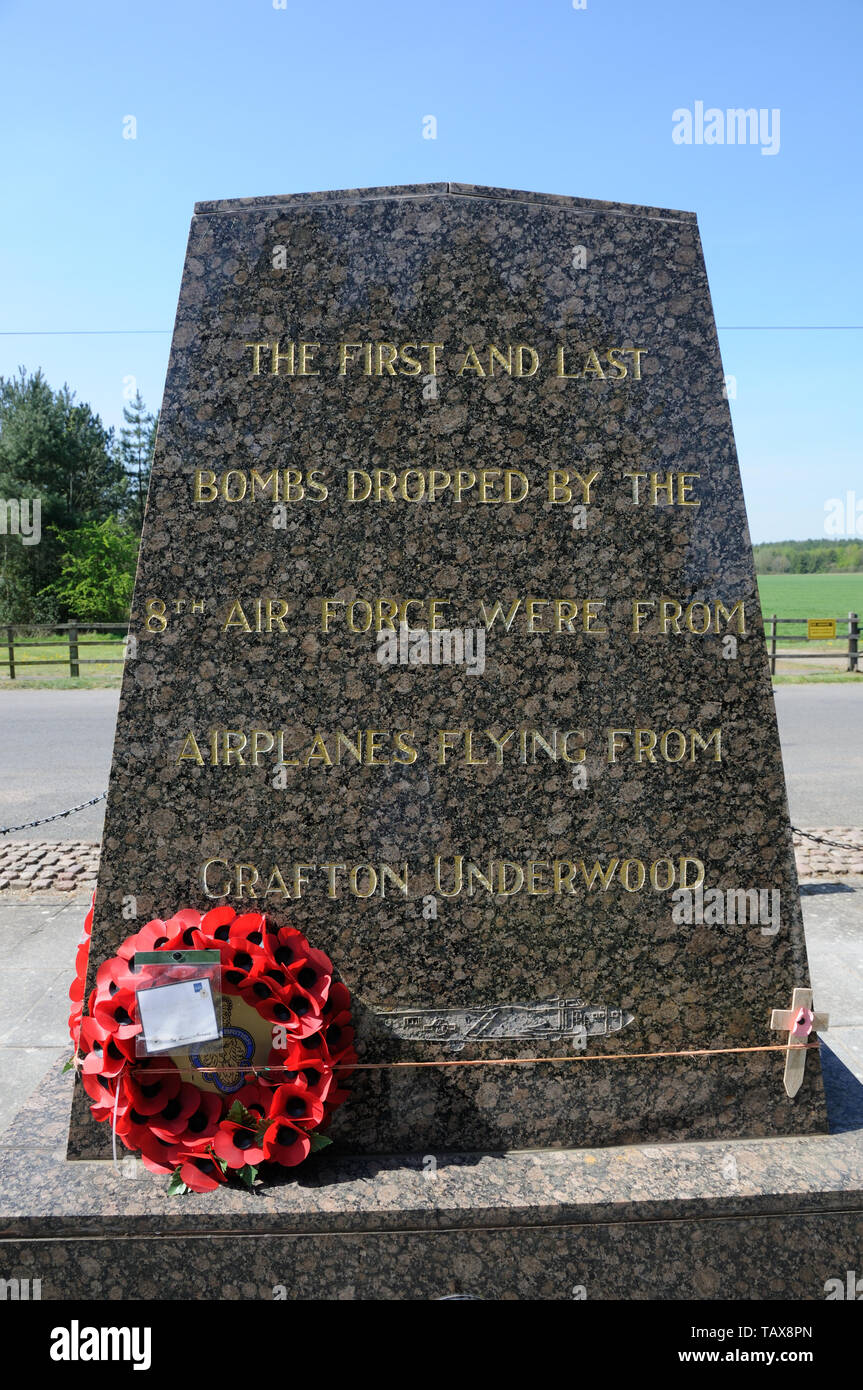 8th USAAF Memorial, Grafton Underwood, Northamptonshire, remembers the crews of the 384th Bombardment Group who flew from here between 1943 and 1945.  Stock Photo