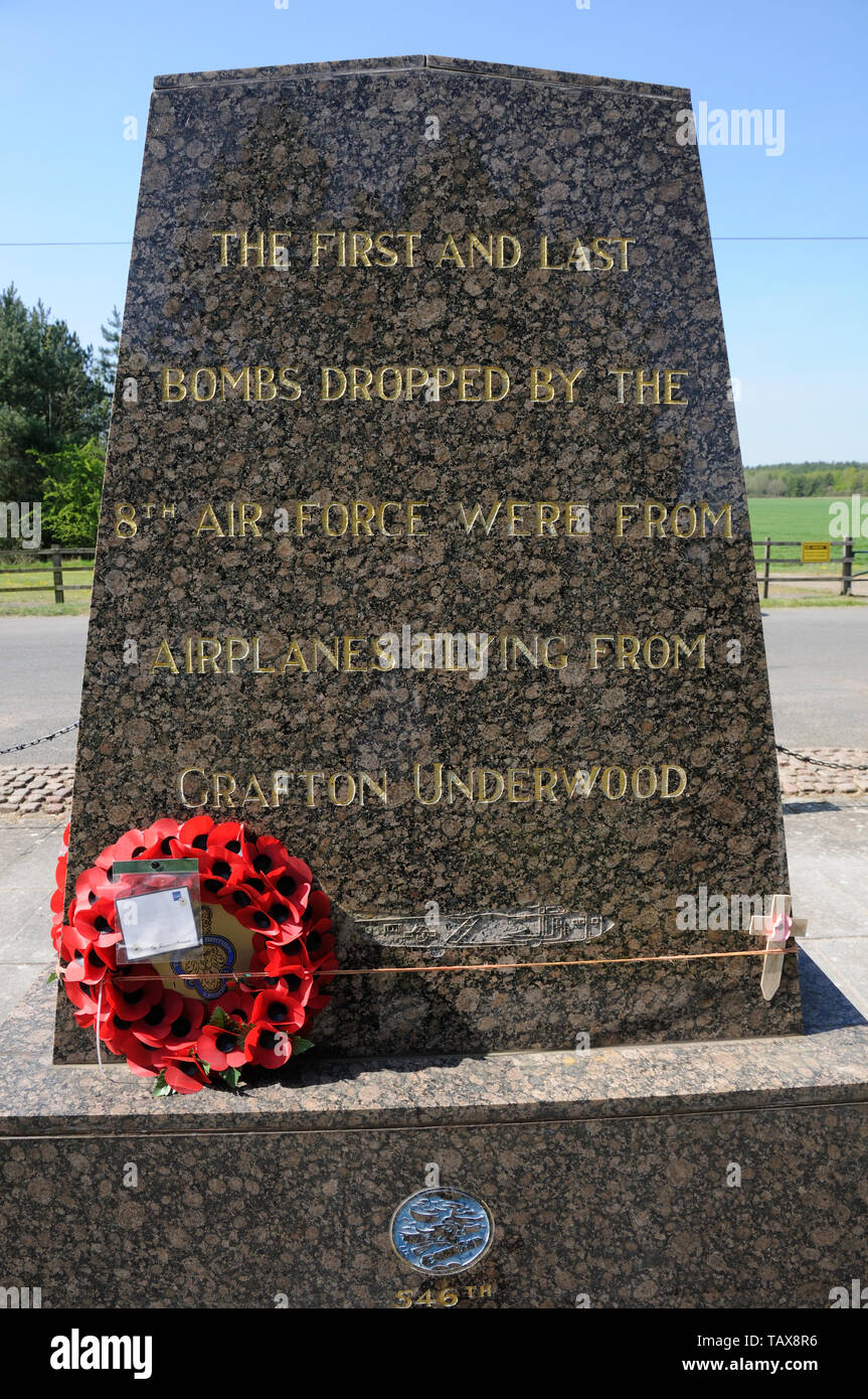 8th USAAF Memorial, Grafton Underwood, Northamptonshire, remembers the crews of the 384th Bombardment Group who flew from here between 1943 and 1945.  Stock Photo