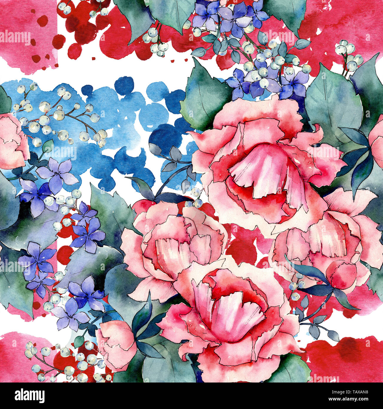 Pink Rose Bouquet Botanical Flowers Wild Spring Leaf Wildflower Watercolor Illustration Set Watercolour Drawing Fashion Aquarelle Seamless Backgro Stock Photo Alamy