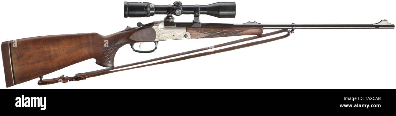 LONG ARMS, MODERN HUNTING WEAPONS, drop barrel rifle Blaser model K 77, with scope Zeiss, calibre 7 mm Remington Magnum, number 72867, Additional-Rights-Clearance-Info-Not-Available Stock Photo