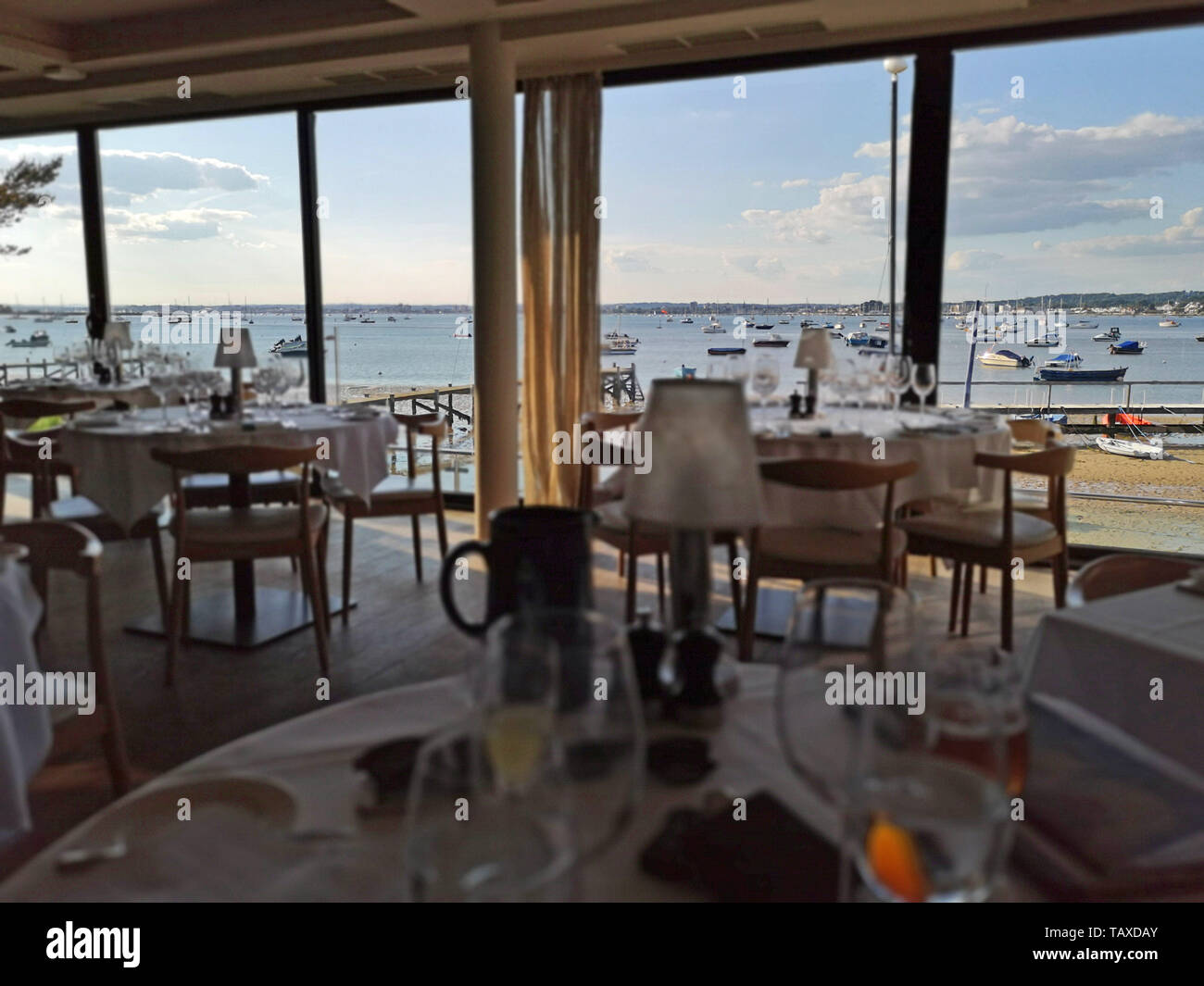 Rick Stein's sea view restaurant in Sandbanks, Dorset. May 2019 Stock