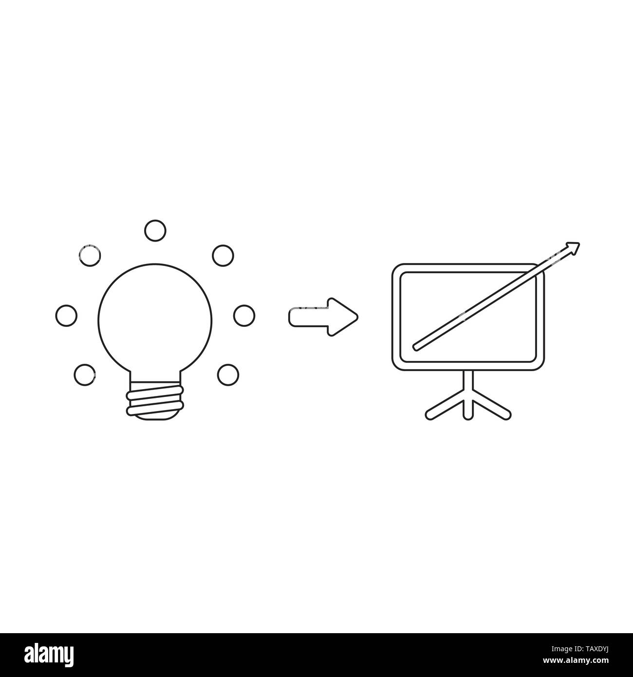 Vector icon concept of light bulb with sales chart arrow moving up ...