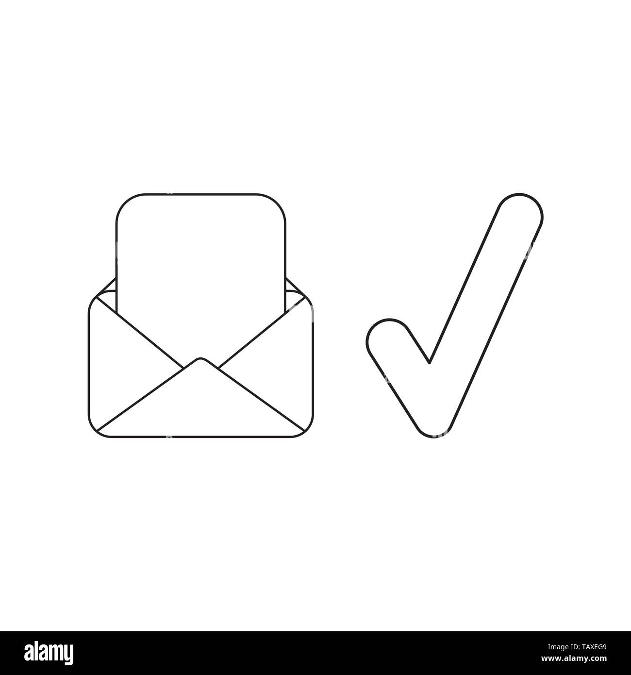 Vector icon concept of envelope and blank paper with check mark. Black ...