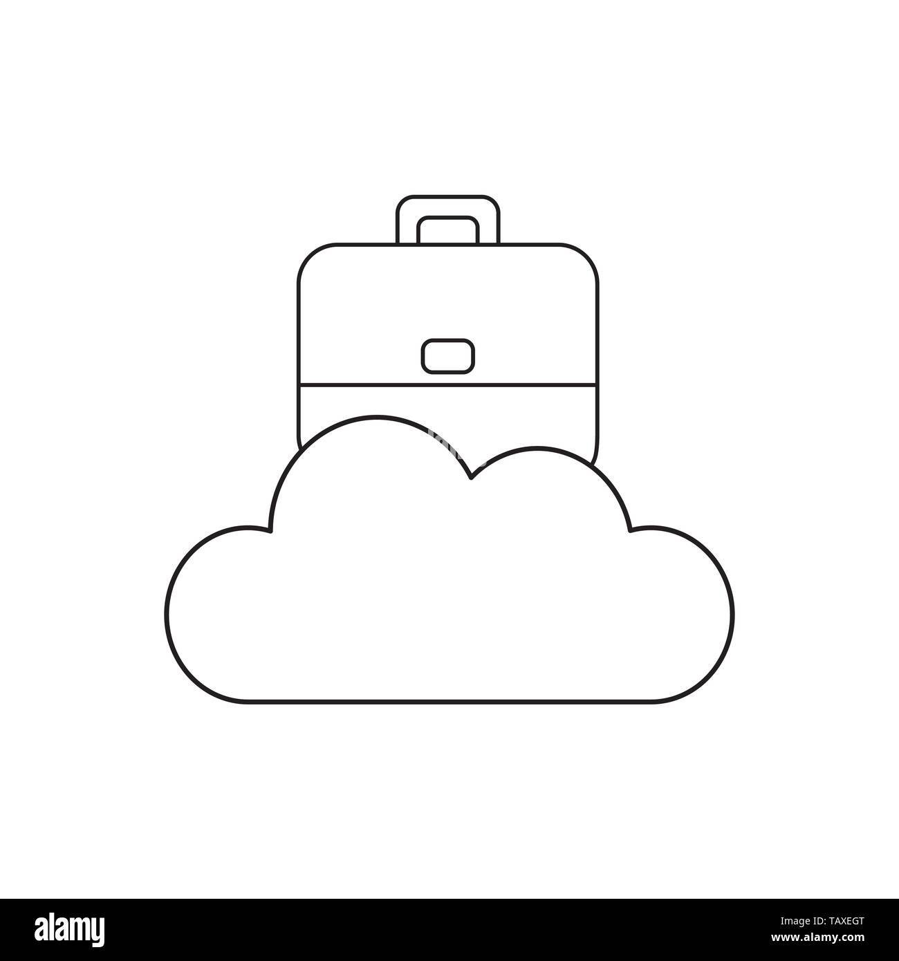 Vector icon concept of briefcase on cloud. Black outlines Stock Vector