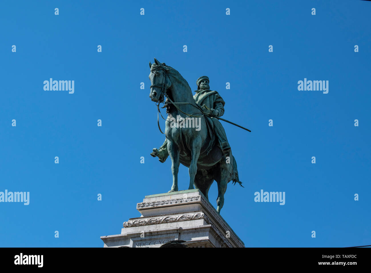 Milan: the monument to Giuseppe Garibaldi, Italian general and nationalist who contributed to the Italian unification and the creation of the Kingdom Stock Photo