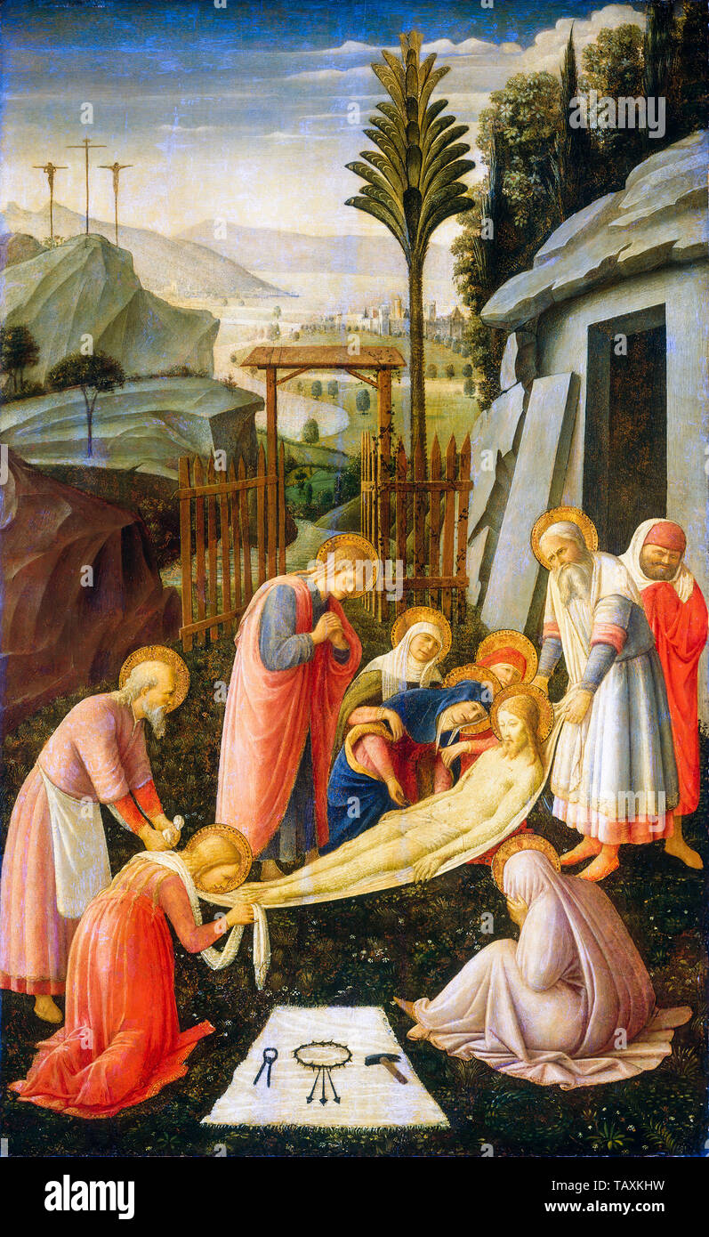 Fra Angelico, The Entombment of Christ, tempera on panel painting, circa 1450 Stock Photo