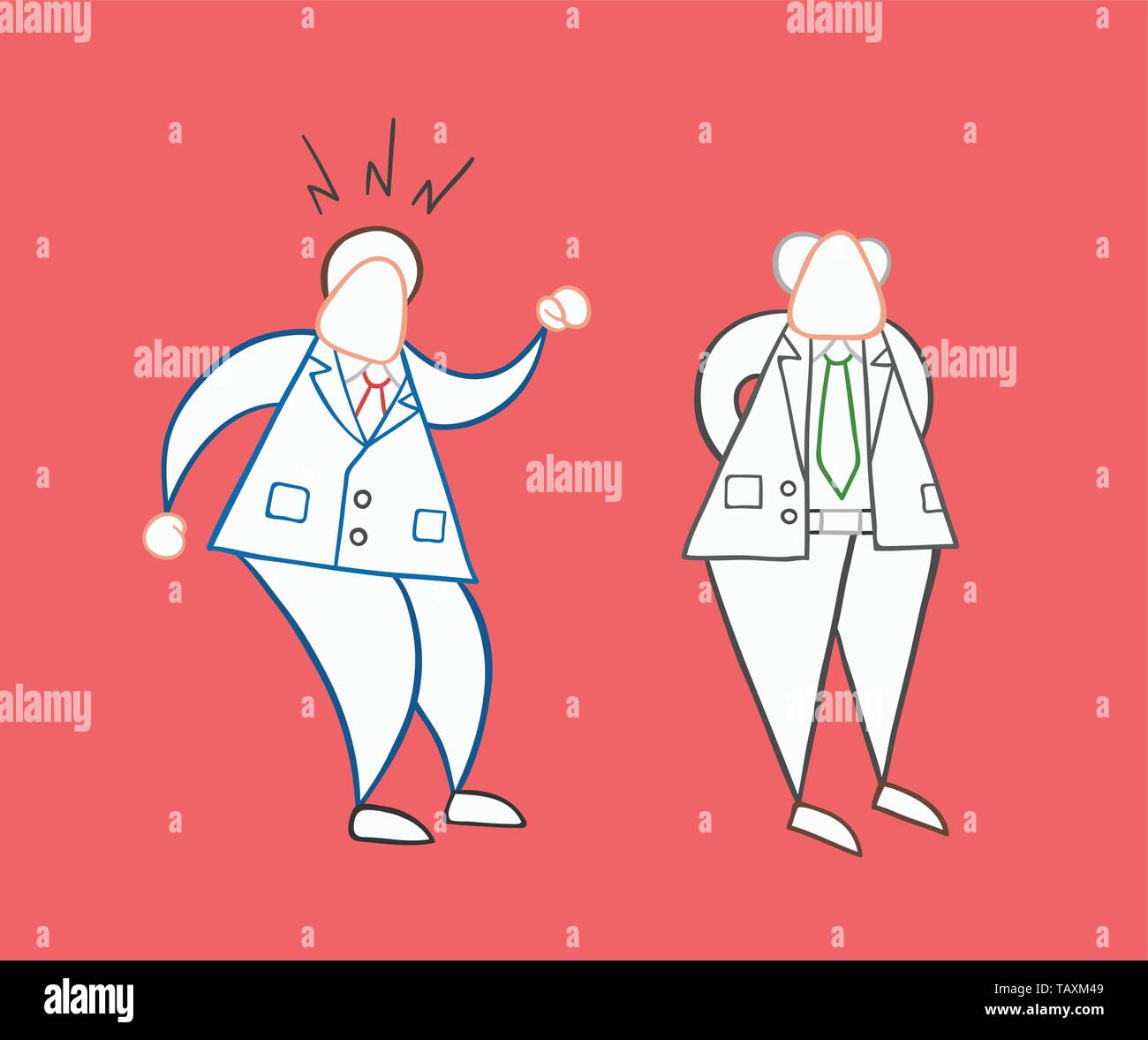Hand-drawn vector illustration businessman worker angry at boss. White ...
