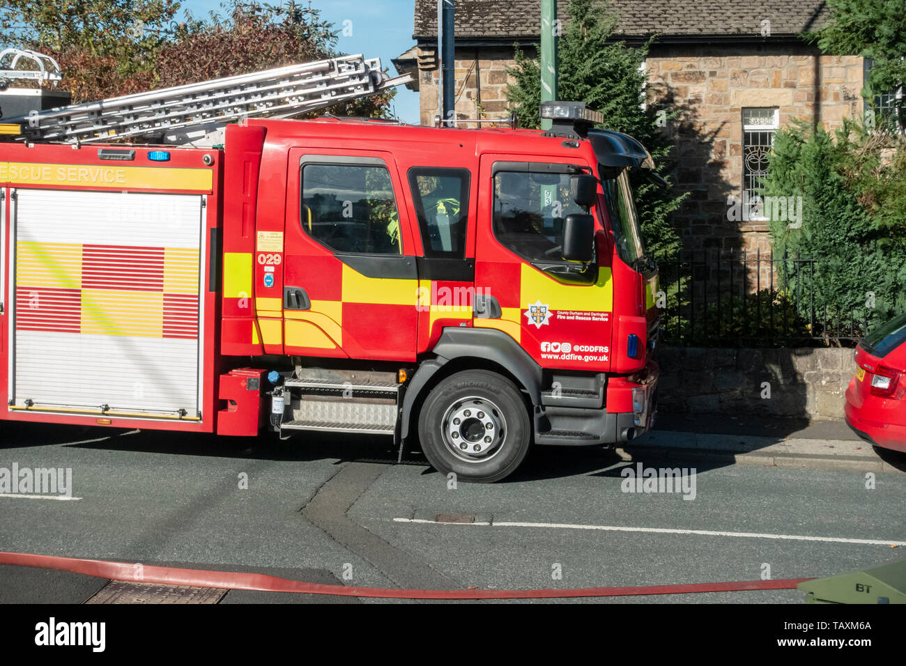 County Durham and Darlington Fire and Rescue Service fire engine at the