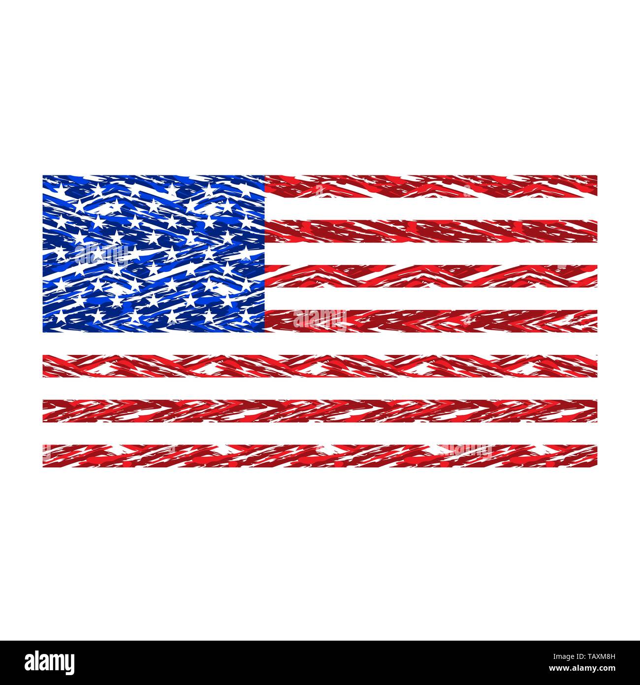 Grunge color USA flag isolated on white background Stock Vector