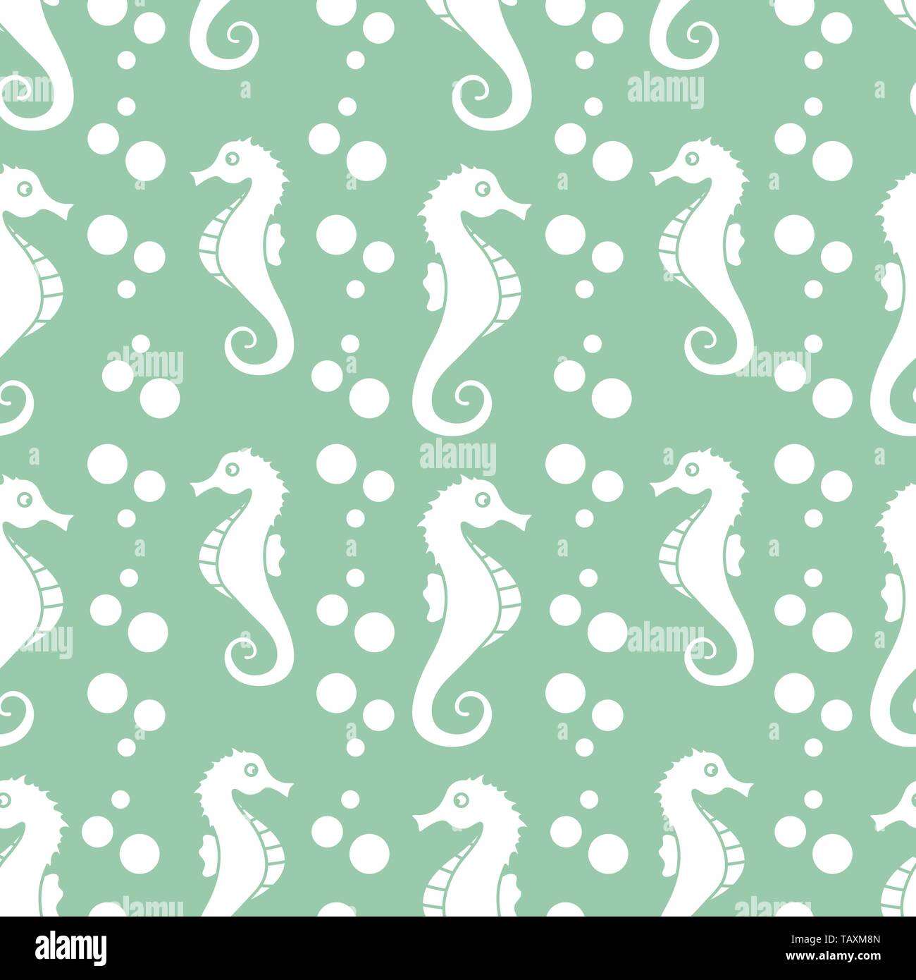 Vector seamless pattern with sea horses and bubbles. Marine background ...