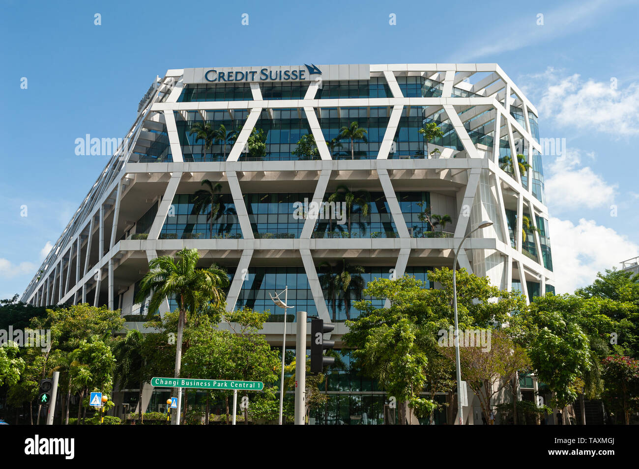 24.05.2019, Singapore, Republic of Singapore, Asia - Modern Credit Suisse bank building at Changi Business Park. Stock Photo