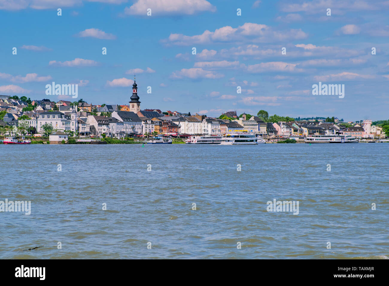 Ruedesheim, Germany - May 26, 2019: city panorama of Ruedesheim at the river rhine Stock Photo