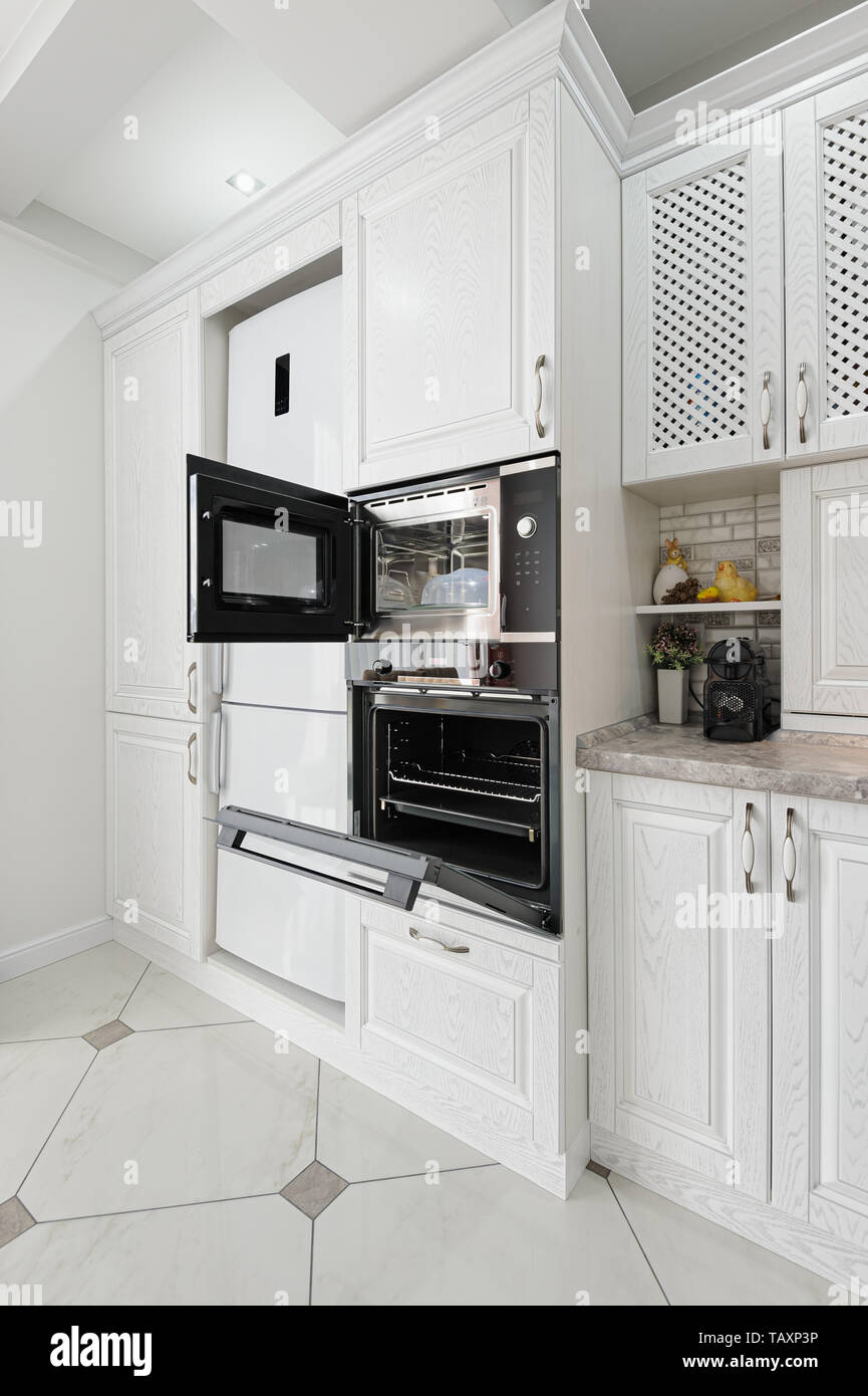 modern white wooden kitchen interior Stock Photo