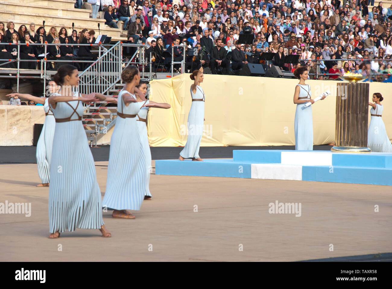 Olympic flame relay ceremony in Athens, Greece. Stock Photo