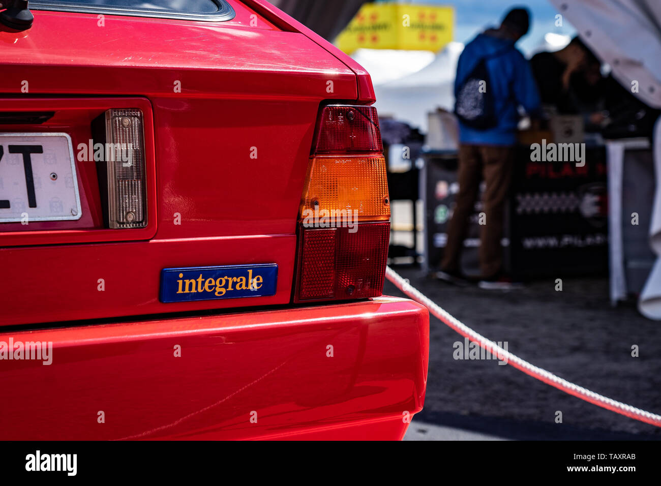 Lancia Delta HF Integrale EVO II in montjuic spirit Barcelona circuit car show. Stock Photo