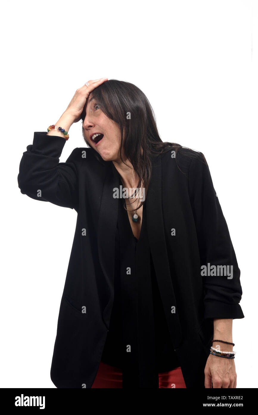 woman hugging on white background Stock Photo - Alamy