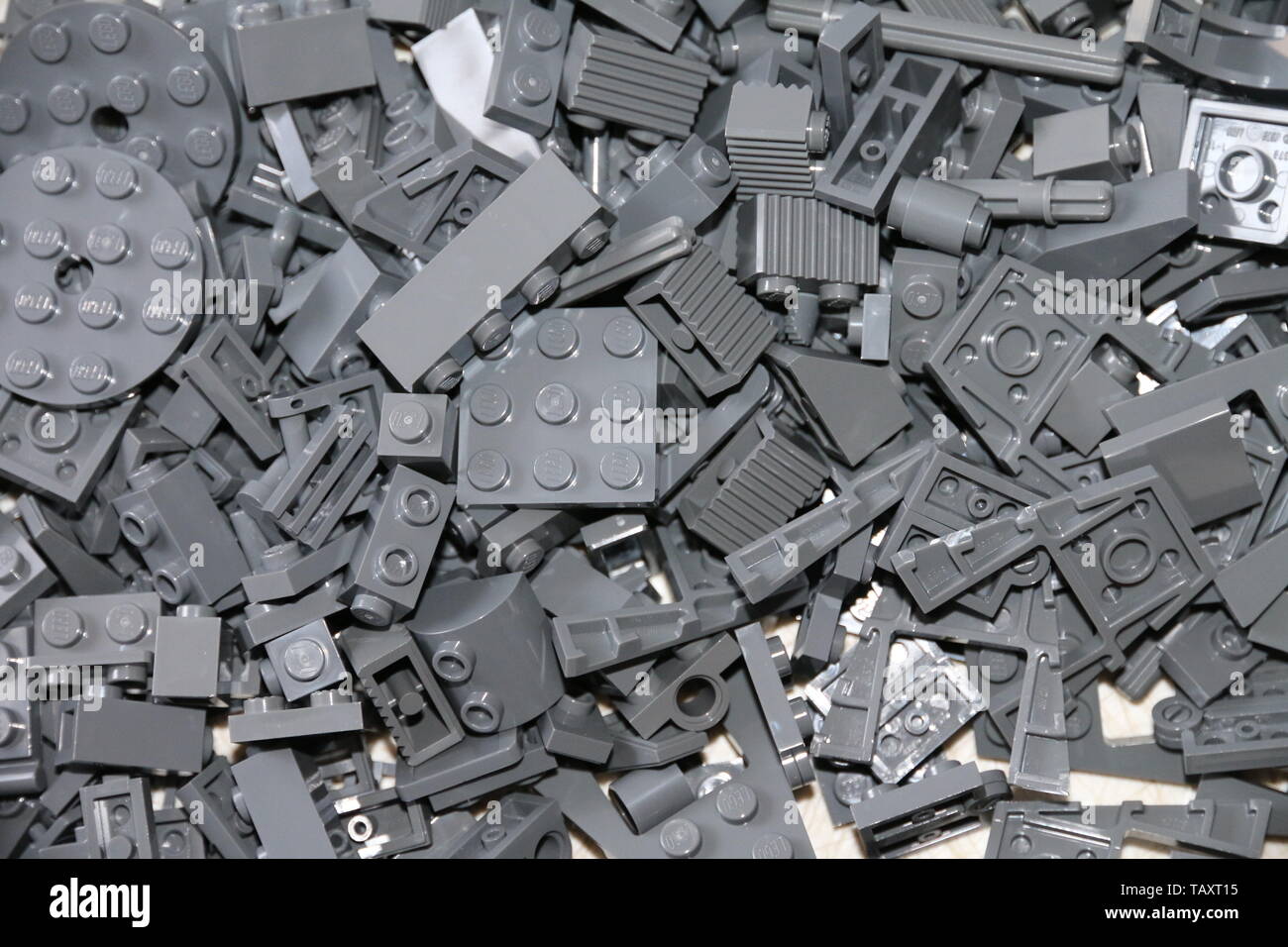 LEGO light bluish gray bricks, tiles, plates, technic parts together on a  table Stock Photo - Alamy