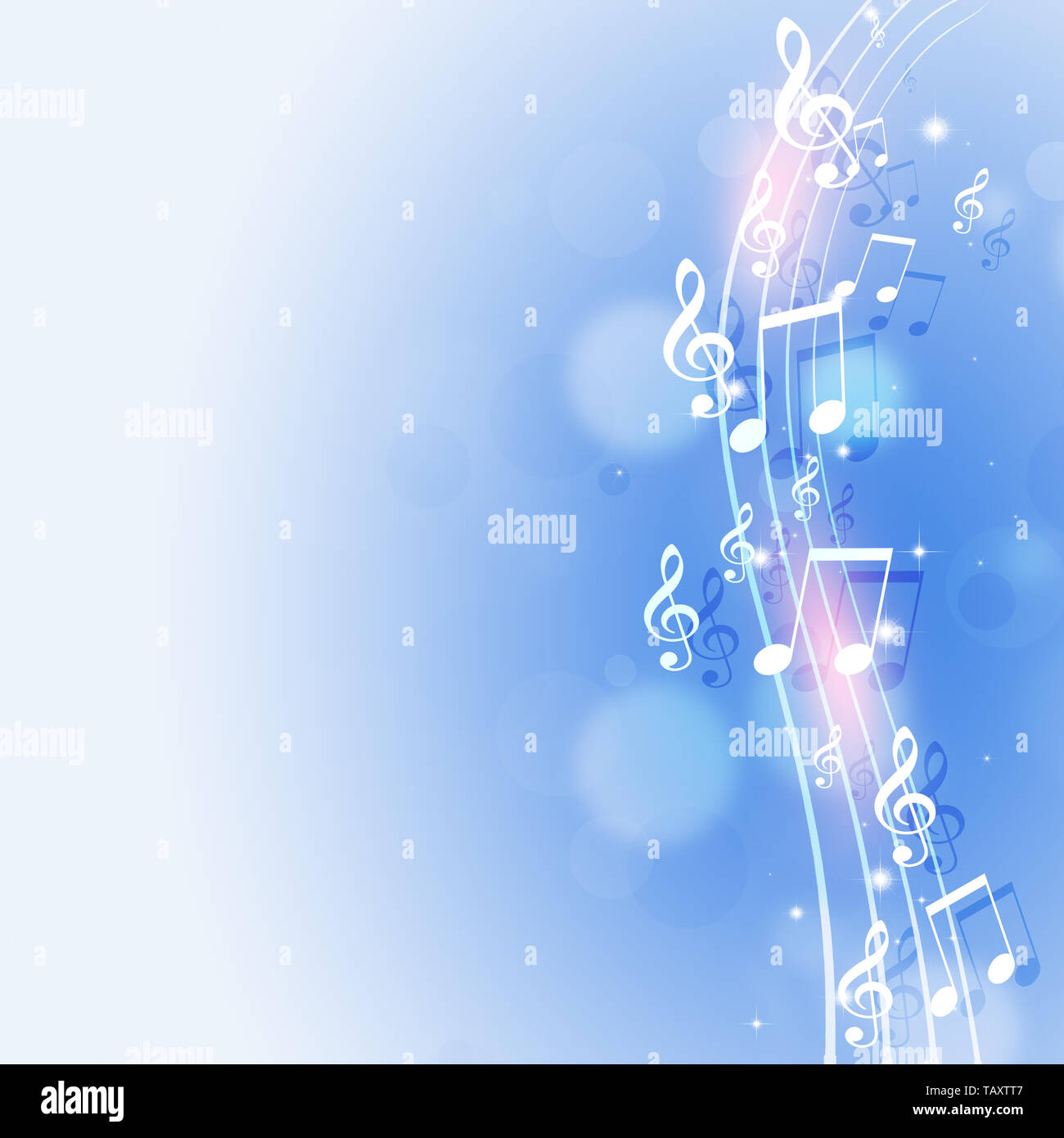 bright blue background with music notes and lights Stock Photo - Alamy