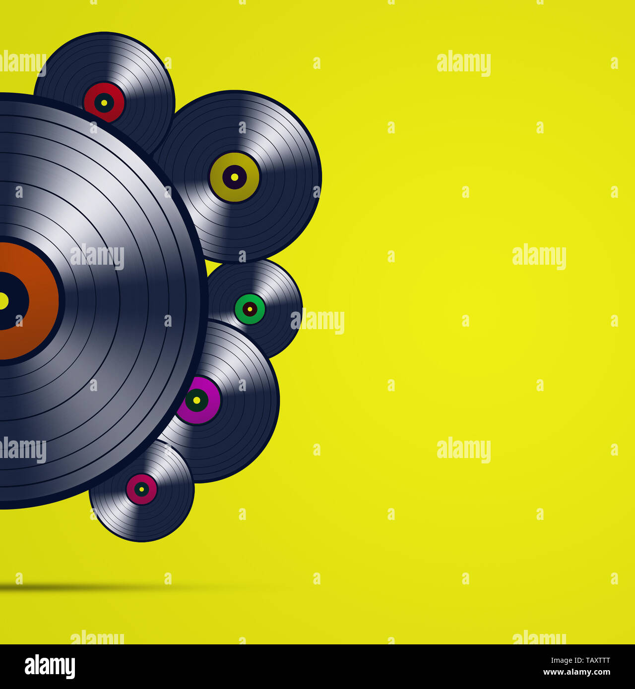 music vinyl records yellow bright poster for party events Stock Photo