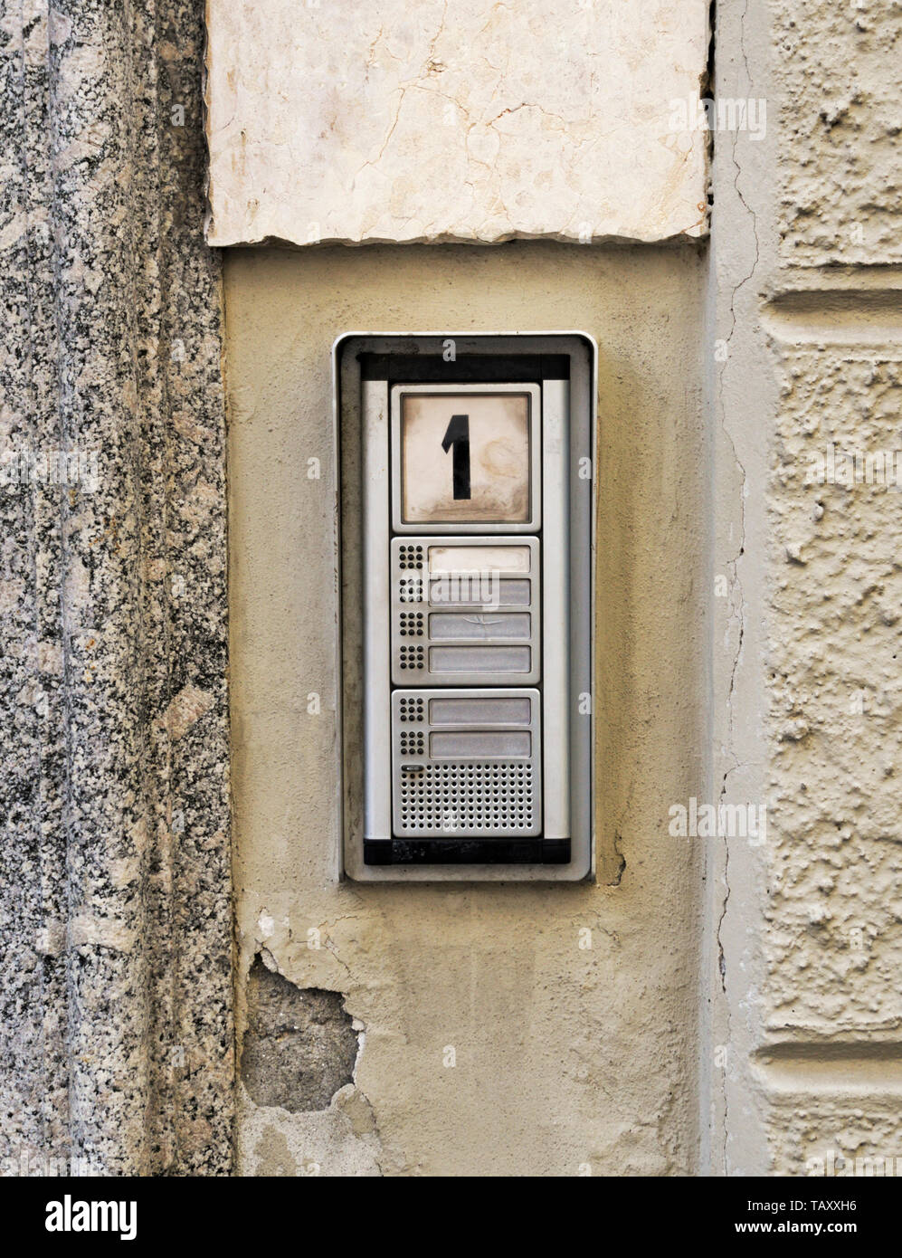 door buzzers of a house number 1, Italy Stock Photo