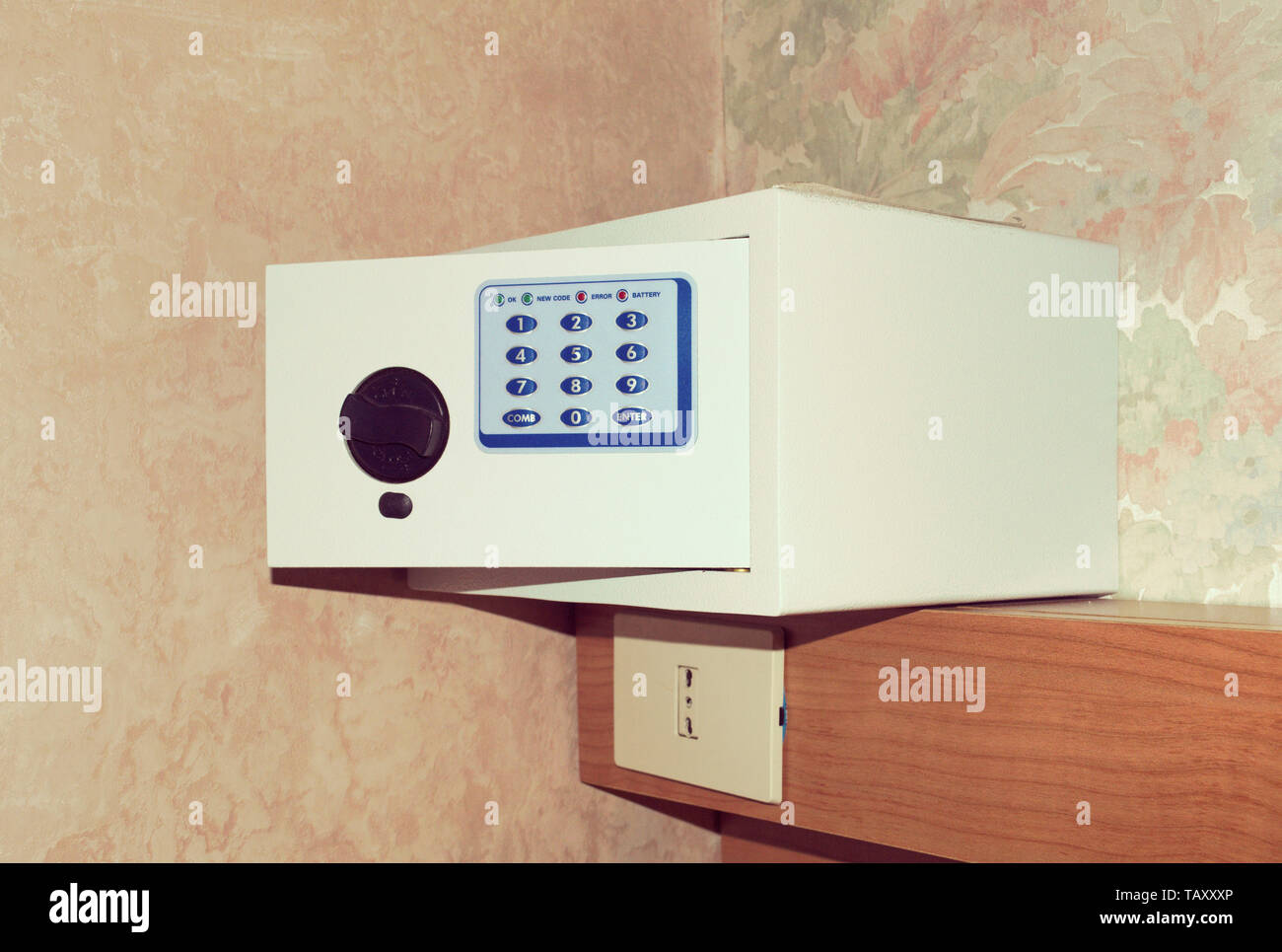 an open combination safety box in hotel room Stock Photo Alamy