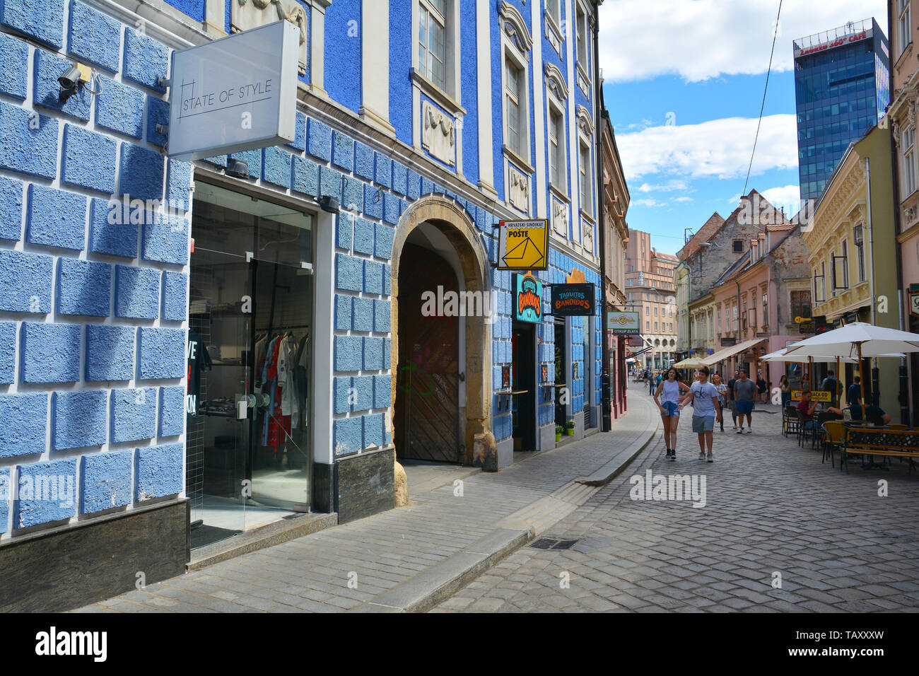 ZAGREB, CROATIA - JULY 15, 2017. Radiceva Street view in Old town of Zagreb with Zagreb 360° cafe and observation deck, Croatia Stock Photo