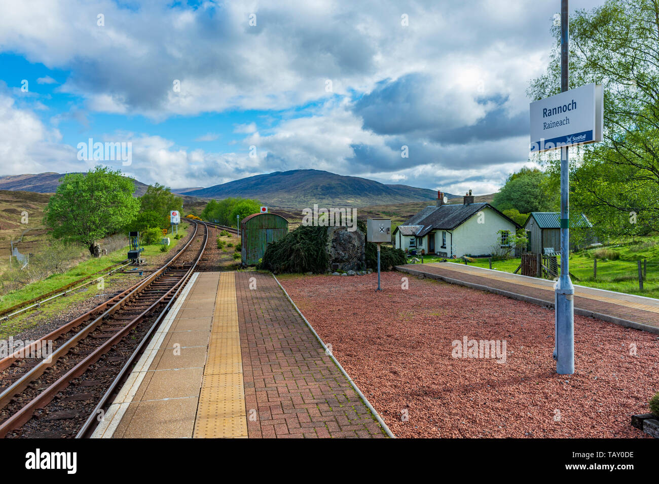 Rannoch Station, Perth and Kinross, Scotland, United Kingdom - One of the most remote railway stations in the British Isles on the edge of Rannoch Moor, Scotland Stock Photo