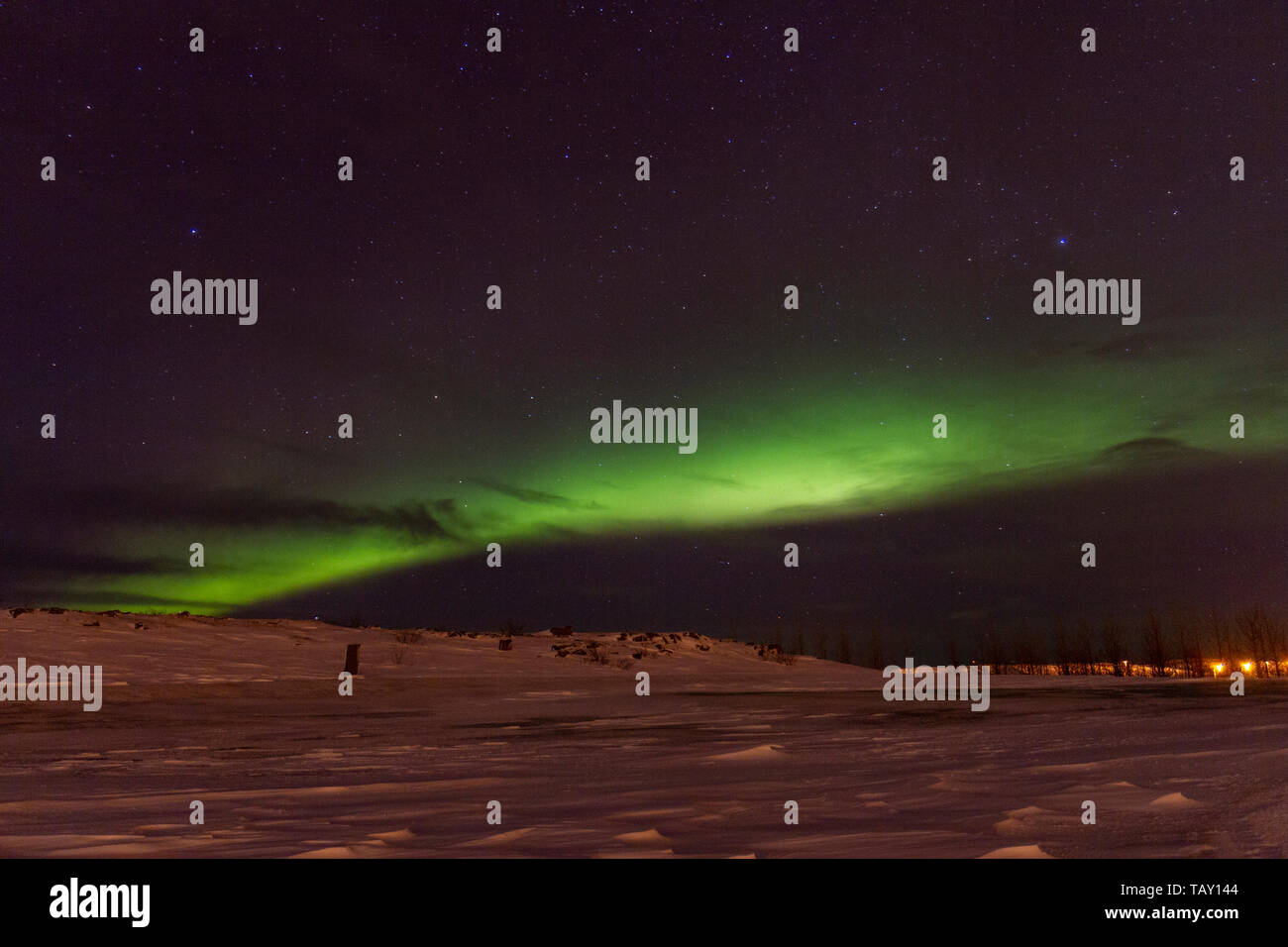 The Aurora Borealis (Northern Lights) viewed from Borgarnes, Iceland. Stock Photo