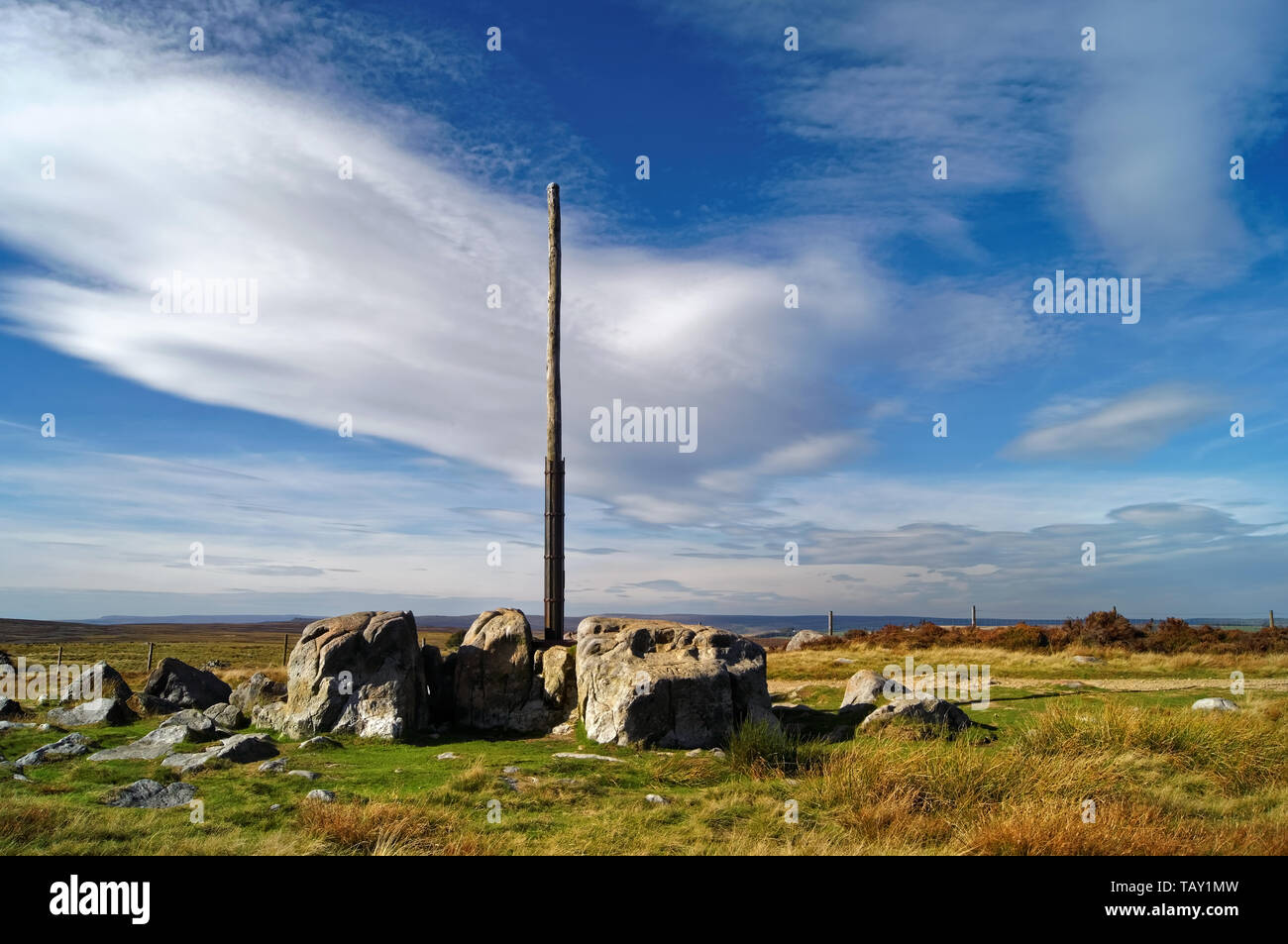 UK,South Yorkshire,Peak District,Stanage Pole on Hallam Moors Stock Photo