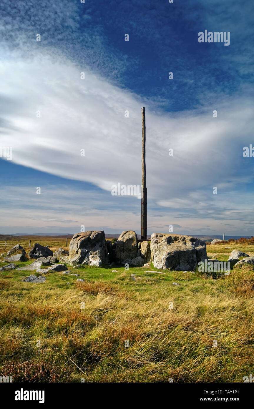 UK,South Yorkshire,Peak District,Stanage Pole on Hallam Moors Stock Photo