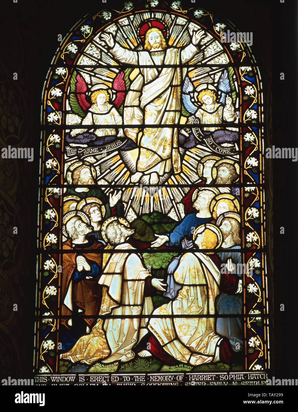 Stained glass window of Christ Ascended, St Michael and All Angels