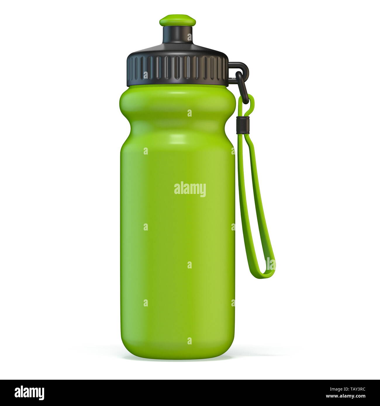 Green sport plastic water bottle standing 3D render illustration