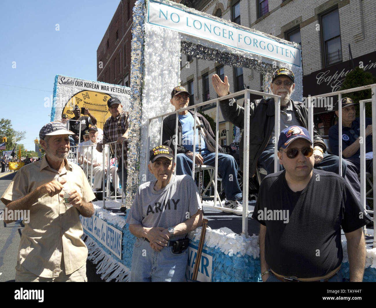 Veterans of the Korean War prepare to ride on float in The Kings County 152nd Memorial Parade in the Bay Ridge section of Brooklyn, NY, May 27, 20019. Stock Photo