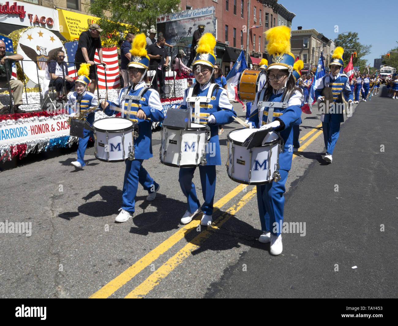Junior High School Marching band plays in The Kings County 152nd Memorial Parade in the Bay Ridge section of Brooklyn, NY, May 27, 20019. Stock Photo