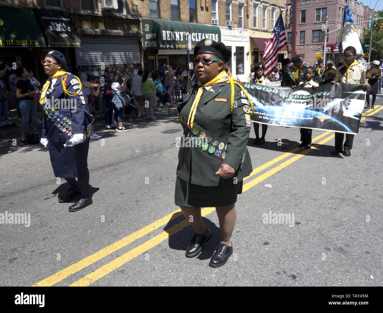 Scout troop marches in the Kings County 152nd Memorial Parade in the Bay Ridge section of Brooklyn, NY, May 27, 20019. Stock Photo