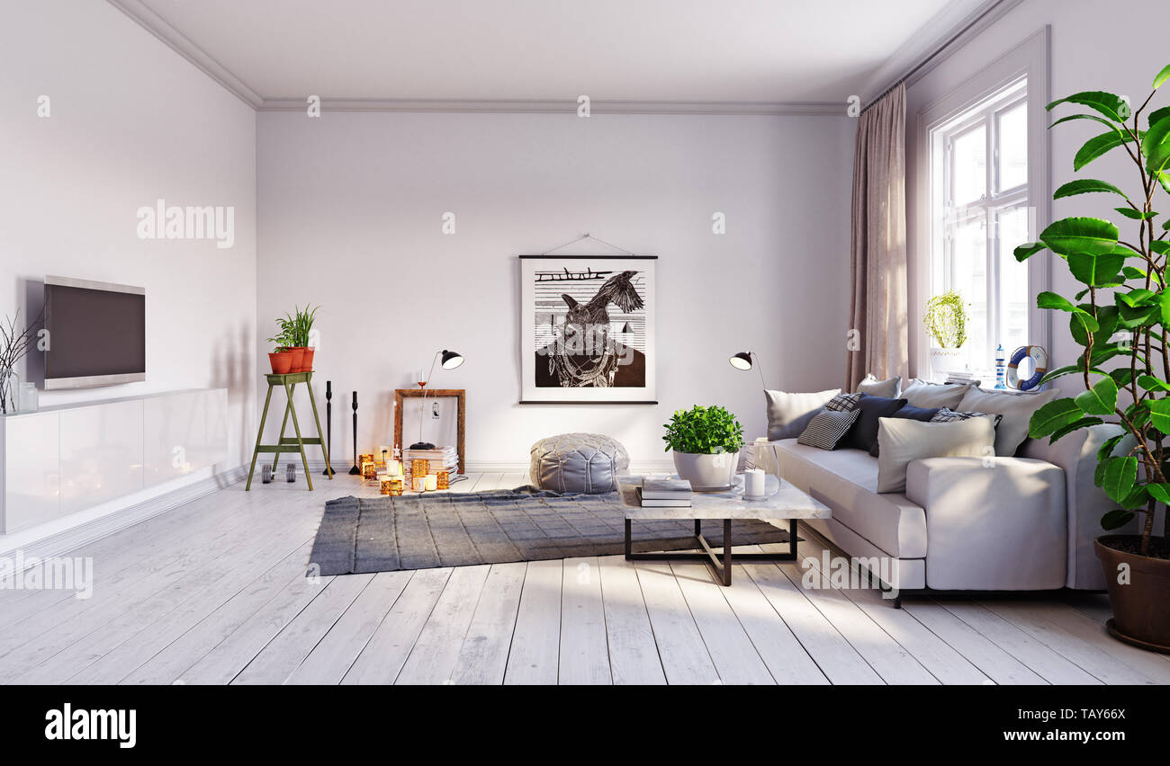 modern living interior design. 3d rendering concept Stock Photo - Alamy