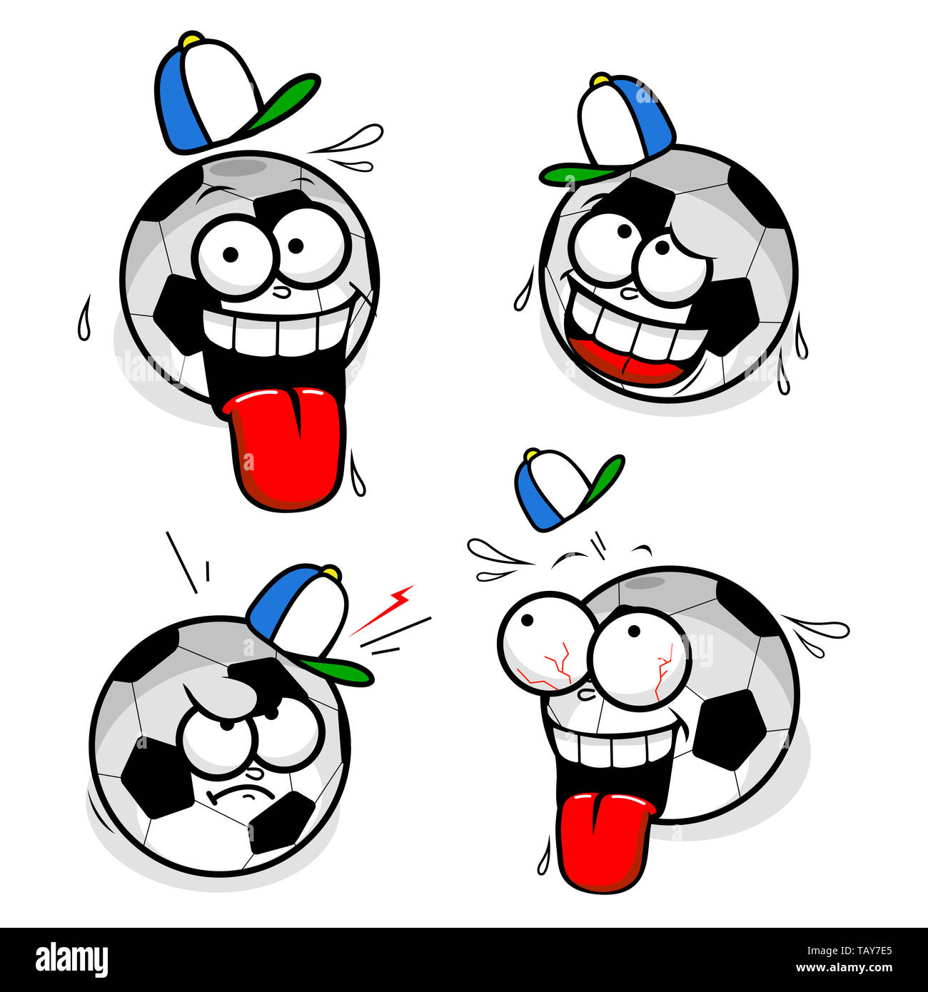 Illustrations of football smiley cartoon faces in various expressions